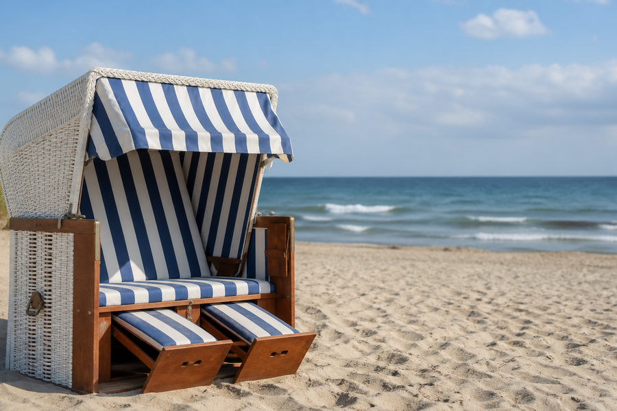 Strandkorb am Strand als Symbol für die WordPress- und WooCommerce-Betreuung von Korbwerk durch Net Cube
